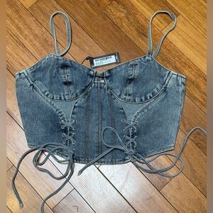 NWT PrettyLittleThing Lace-Up Corset Denim Top – Light Blue Wash